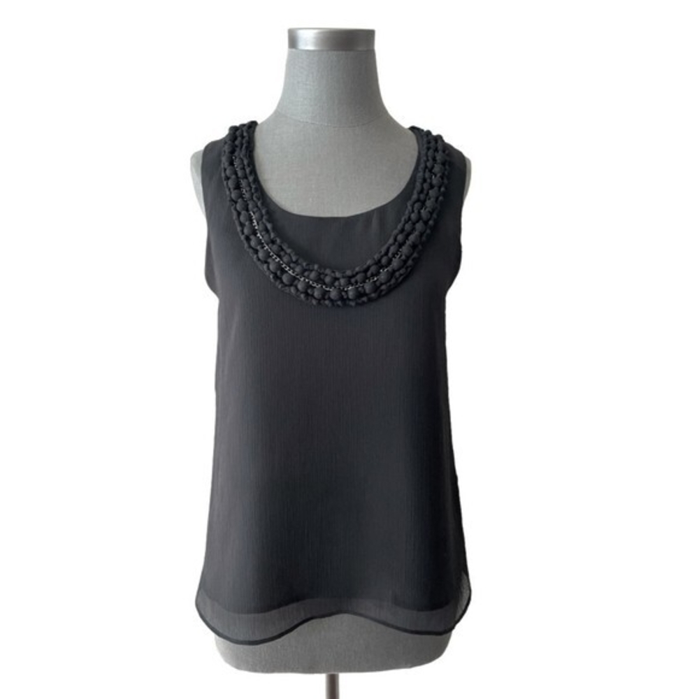 DANA BUCHMAN Women's Black Sheer Sleeveless Tank Blouse Size S Chain Detail NWT - Picture 3 of 7